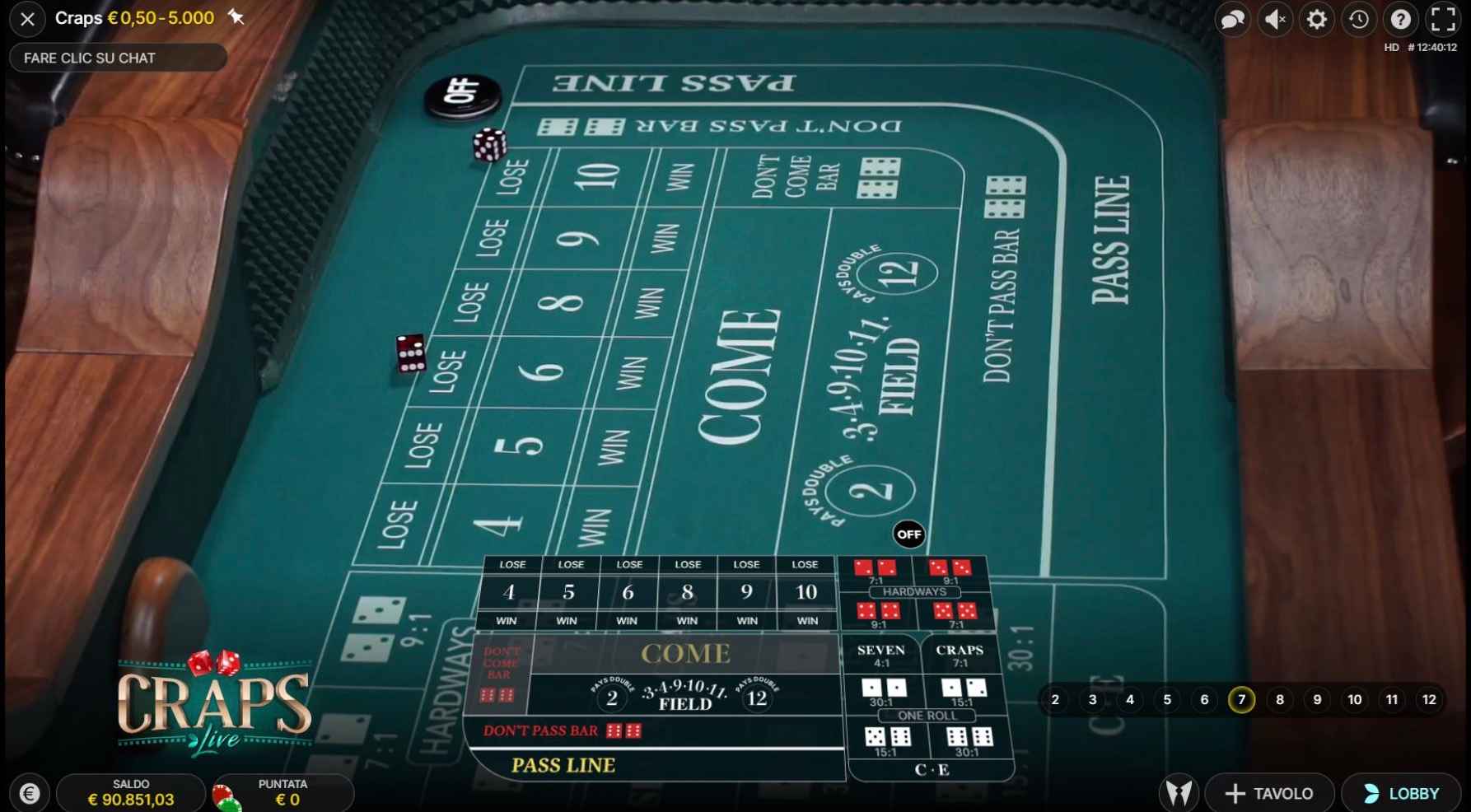 Craps من Evolution